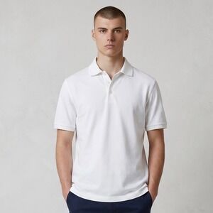 Fedeli Polo Shirt Mens Medium White  Cotton Short Sleeve Made In Italy